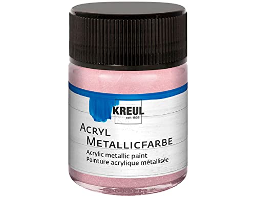 Kreul 77586 - Acrylique Métallique, 50 ml verre en or rose métallique, peinture acrylique glamour à effet métallique à base d'eau, couvrante et crémeuse, séchage rapide et résistante à l'eau
