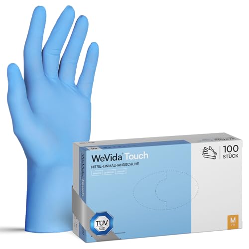 WeVida®Touch 100x Einweghandschuhe M, strapazierfähige reißfeste Gummihandschuhe, latexfrei, puderfrei Nitrilhandschuhe für Kochen, Reinigen, Tattoo & Nagelpflege