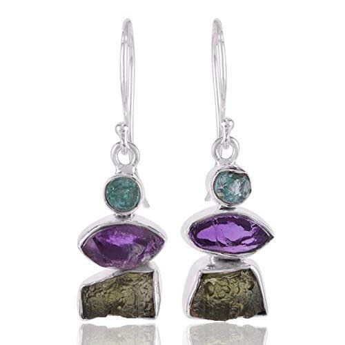 Kanika Jewelry Trove Pendientes de Amatista y Moldavita