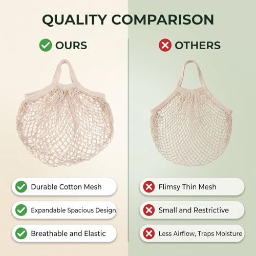 Bolsas de malla para comestibles reutilizables de algodón para cuidar tus frutas 7