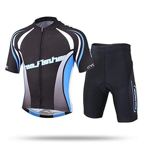 SXSHUN Zestaw trykotu rowerowego dla dzieci, oddychający dres rowerowy, z krótkim rękawem, koszulka rowerowa + z wkładką do siedzenia, szybkoschnący materiał, dla chłopców i dziewczynek, Głowa., 146