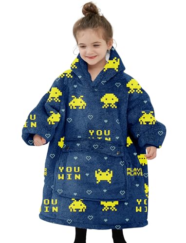 Wearable Blanket Hoodie for Kids All Patterns Oversized Sherpa Blanket Sweatshirt Giant Cozy Flannel Sweater Blanket