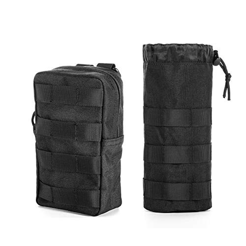 Bolsa esportiva atualizada para garrafas de água com malha, suporte para garrafa de água com cordão Molle com 2 bolsas para viagem e hidratação tática