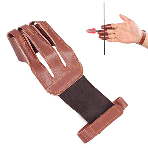Fenjaner Archery Glove 3 Finger Guard Leather Finger Tab For Adult Youth Beginner (Brown) #TOP16