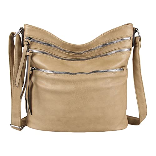 Damen Tasche Shopper Schultertasche Umhängetasche Crossover Crossbody Henkeltasche Beuteltasche Handtasche City Bag Reise Kunst-Leder Taupe