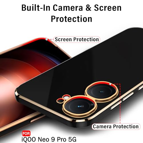 Image of TheGiftKart Luxurious Golden-Plated Back Cover Case for iQOO Neo 9 Pro 5G | Raised Lips for Camera & Screen Protection | Shockproof Design | Stylish Back Cover Case for iQOO Neo9 Pro 5G (TPU, Black)