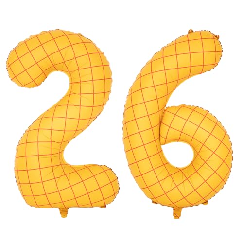 Image of 40 inch Large Number Balloon 26 Toy Inspired Story Yellow Birthday Balloon | Western Rodeo Party Supplies Boy Girl Story Anniversary Kids Birthday Party Cowboy Farm Themed Baby Welcome Decorations