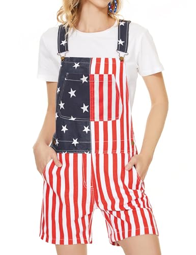 Odefou Festival Overalls for Women Cute Jumpsuits Shorts Romper Fashion Bibs Coveralls(Red White Blue M)