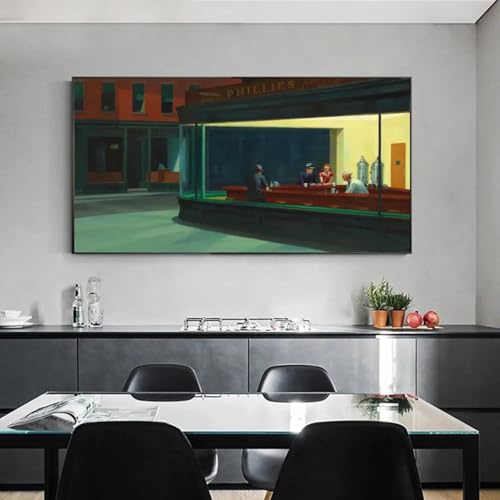 Nighthawks Edward Hopper impression sur toile encadrée 70x140 cm pour salon