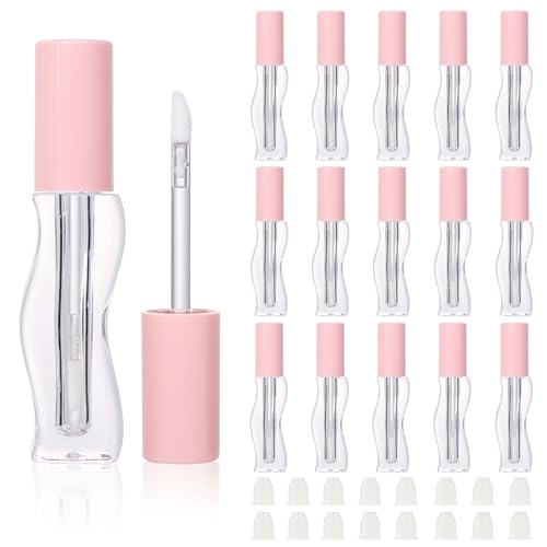 COSIDEA 9pcs Empty 2.5ml/0.08oz Pink lip gloss tubes with wand unique Wave shape lipgloss tube container small capacity for lip Tint DIY (9)