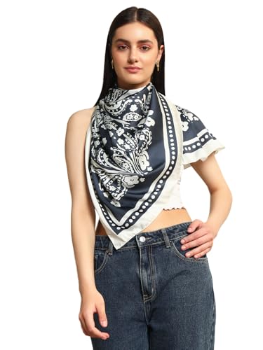 Image of Ravaiyaa - Attitude is everything Women Silk Digital Print Large Square Scarf Breathable Lightweight Neckerchief Printed Headscarf 40 inch x 40 inch Inch