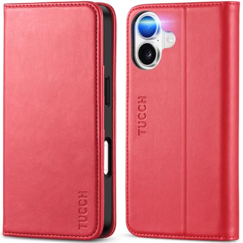 TUCCH Funda para iPhone 17 6,3 pulgadas 5G 2025 [Bloqueo RFID] | Funda Tipo Billetera a Prueba de Golpes, Ranuras para Tarjetas, Carcasa Case de TPU A Prueba de Golpes Suavea Protección Completa, Rojo