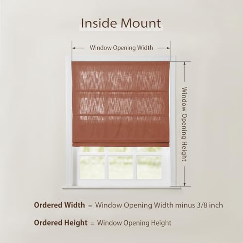 Image of TWOPAGES Isabella No Drill Cordless Roman Shade Linen Textured Cotton Roman Blind for Windows, Custom Made Room Darkening Blackout Roman Window Shade, Hardware Included, Rust Red, 1 Piece