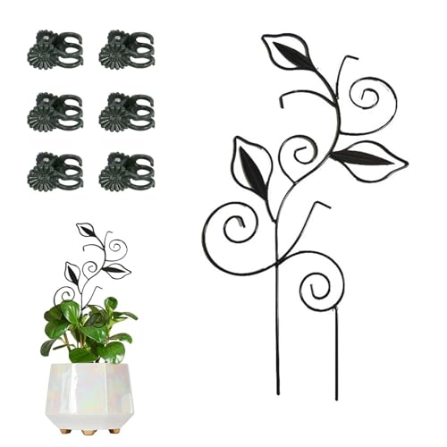 Decorative Metal Plant Trellis for Indoor Potted Plants – Leaf Shape Vine Support Stakes with 6...