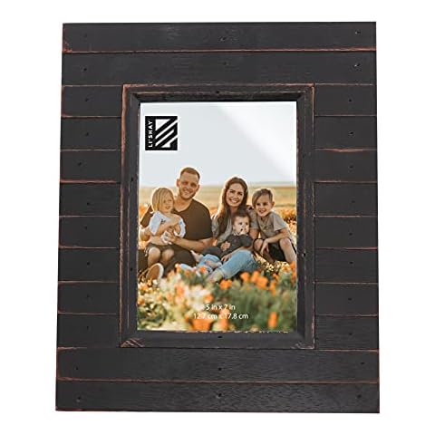 Li'Shay Black Planks Wood 5x7 Picture Frame Rustic Home Décor Cover