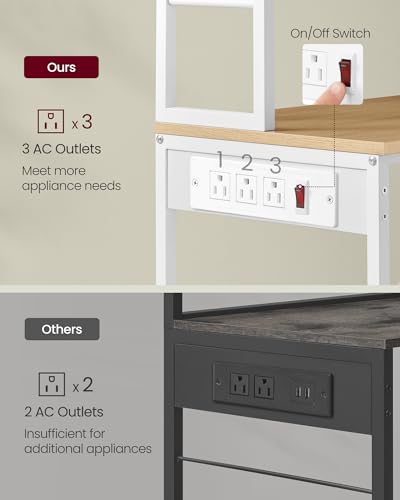 Image of VASAGLE Bakers Rack with Power Outlet, 23.6 Inches Coffee Bar for Kitchen with Storage, 6-Tier Kitchen Shelves with 6 Hooks, Microwave Stand, Industrial, Golden Oak and Cloud White UKKS124Y03