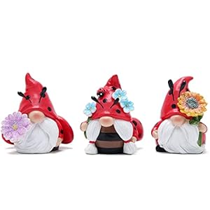 Hodao ladybug gnomes 3pcs ladybug kitchen tiered tray decor ladybird gnomes resin swedish tomte scandinavian figurine spring summer decorations indoor home decor  urban country home decor