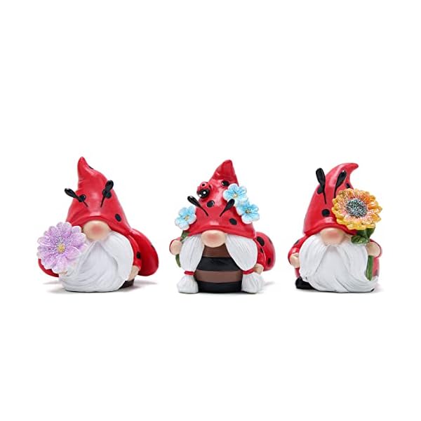 Hodao ladybug gnomes 3pcs ladybug kitchen tiered tray decor ladybird gnomes resin swedish tomte scandinavian figurine spring summer decorations indoor home decor  urban country home decor