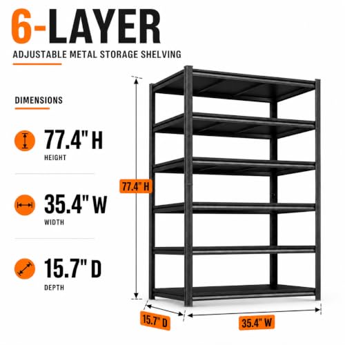 Image of 6 Tier Book Shelf, Adjustable Tall Bookcase with Storage Shelves