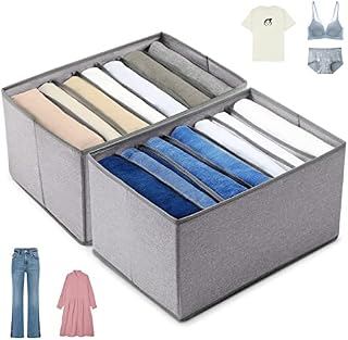 Yoillione Wardrobe Storage Organiser Clothes Organiser Drawer Dividers, Closet Organizers and Storage Jeans Organiser for Underwear Trouser T Shirt Legging Pant for Bedroom, Fabric Storage Box, 2 PCS