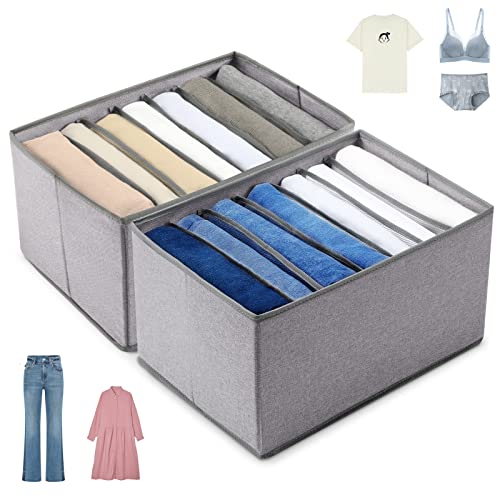 Yoillione Organizador para cajones de ropa, organizador de almacenamiento para dormitorio, leggings, pantalones vaqueros, organizador de camisetas, plegable, apilable, color gris, 7 rejillas Cover