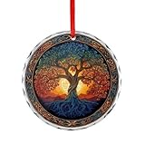 Mystisches Lebensbaum-Motiv, Sonnenaufgang-Farben, Kristallglas, hängende Ornamente für Weihnachtsbaum-Dekoration