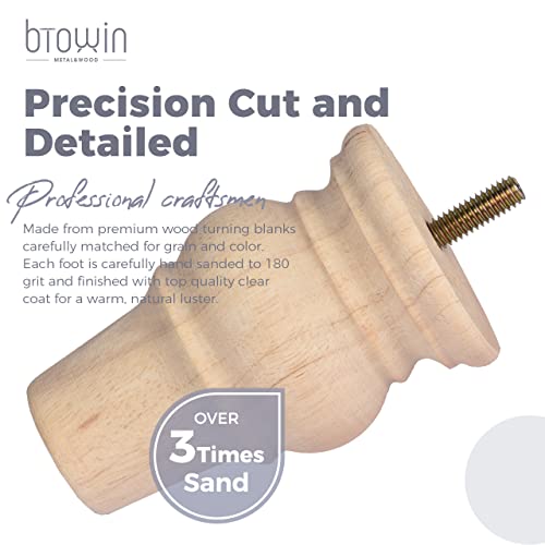 Patas de madera de 4 pulgadas para sofá y muebles con pernos de 5/17'' 4