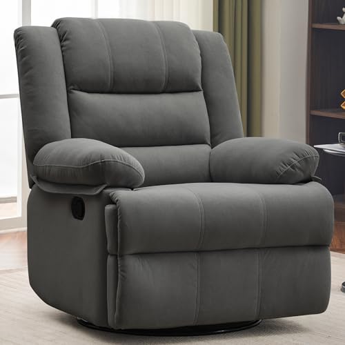 Image of Ketaiyou Swivel Rocking Recliner Chair for Adults, Overstuffed Manual Rocker Nursery Recliner Glider, Upholstered Fabric Reclining Single Sofa Chair for Living Room (Grey)