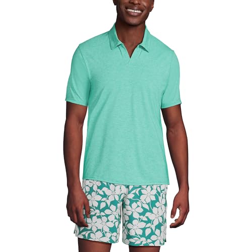 Lands' End Men's UPF 50 Short Sleeve Johnny Collar Polo Rash Guard Shirt - Main Image