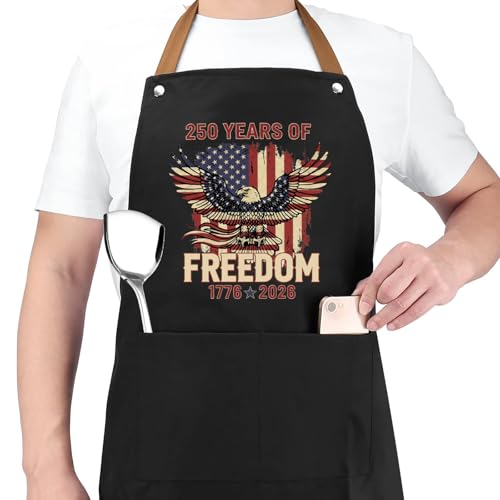 250th US Anniversary Apron With Pockets, US 250 Years Of Freedom Patriotic Bib Apron, Adjustable...