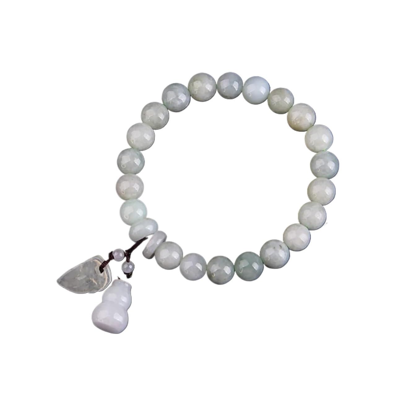 Nzpost Women's A 8Mm Good Luck Bracelet, Lucky Wu Lou Charm Emerald Balance Bracelet Jadeite Beaded Bangle Vacation Jewe
