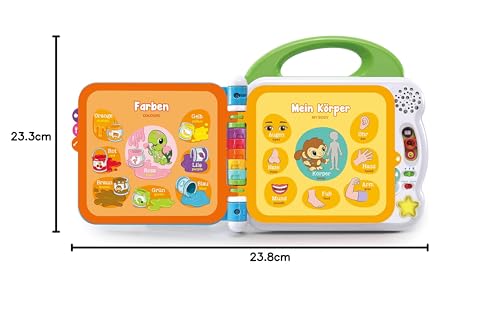 VTech Baby Mein 100-Wörter-Buch – Interaktives Bilderbuch zum Lernen erster Wörter mit 12 bilingualen Seiten in Deutsch-Englisch – Für Kinder von 2-5 Jahren
