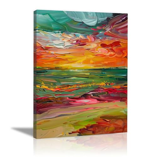 Tableau abstrait de plage WODJEM 60x80cm encadré pour salon
