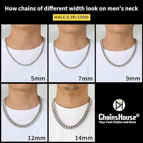 image for ChainsHouse Stainless Steel Mens Cuban Link Chain, Miami Cuban Chain N