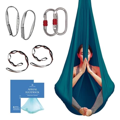 Aerial Silk Yoga Hammock & Swing for Home, Inversion Exercises, Starter Kit for All Levels - Durable with Extension Straps, Carabiners, and Pose Guide