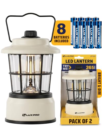 LUXPRO-Retro-Outdoor-Lantern-Battery-Lamp-Camping-Lantern-Beige-2-Pack LUXPRO Retro Outdoor Lantern, Battery Lamp Camping Lantern, Beige, 2 Pack - Image 1