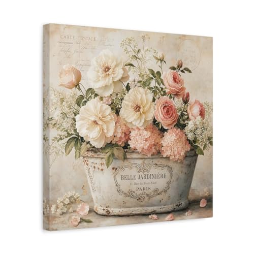 Toile florale vintage rose et crème pour habiller le mur au-dessus d'une console
