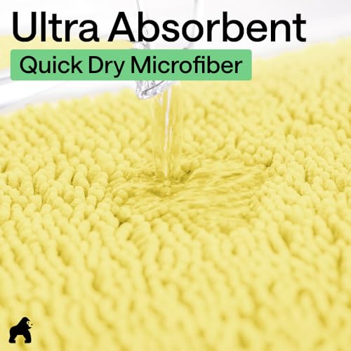 Image of GORILLA GRIP Plush Absorbent Shaggy Chenille Bath Rug Mat for Oval Toilet Base with Rubber Backing, Machine Washable Rugs, Soft Microfiber Contour Mats for Toilets, Bathroom Decor, Yellow