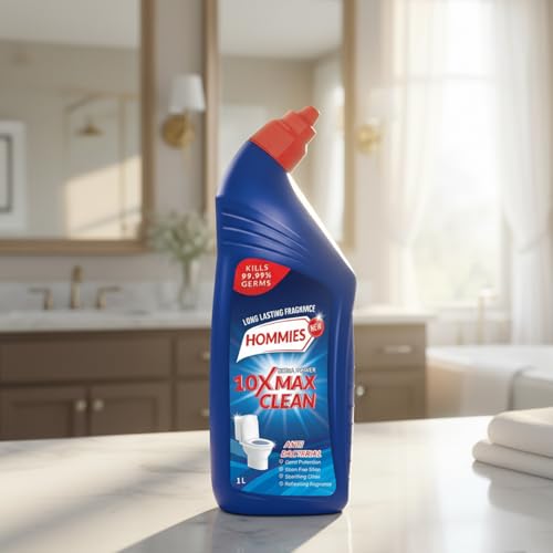 Image of Hommies Ultra Power Toilet Cleaner Liquid, 1 Litre | Kills 99.99% Germs | 10X Tough Stain Removal & Limescale Protection | Rapid Action Deep Clean for White Toilets | Long-Lasting Fresh Fragrance