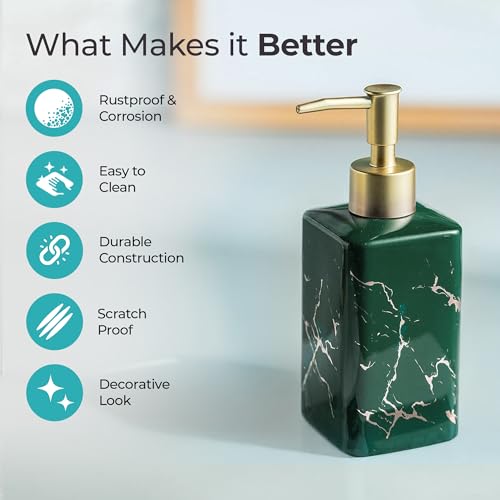 Image of The Better Home 320ml Ceramic Soap Dispenser for wash Basin - Green | Kitchen Accessories Items | Handwash Dispenser Bottle |Kitchen Accessories