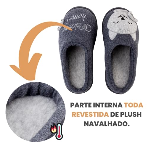 Pantufa Feminina Gatinho Feliz Welcome Home 27/28 até 45/46 Ante Derrapante (35/36)