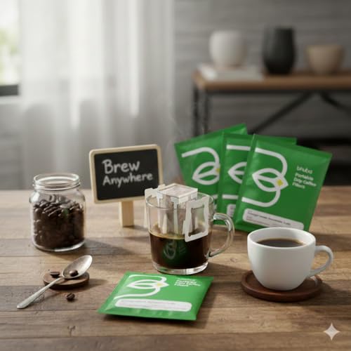 Image of bhuba Premium Portable Pour Over Drip Coffee Filters 120g | 100% Arabica Speciality Coffee Beans | Medium Roast | Tasting Notes - Lemon, Cherry and Chocolate (Pack of 10, 12g Each)