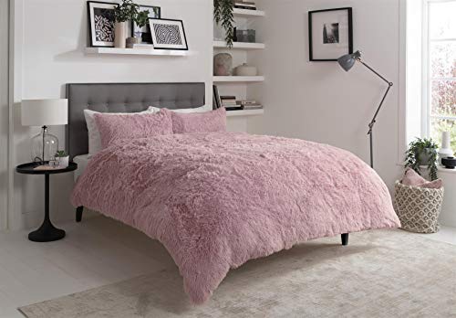 Olivia Rocco Snuggle Duvet Cover Set Super Soft Fluffy Quilt Sets Warm Cosy Winter Bedding, Single Blush Pink