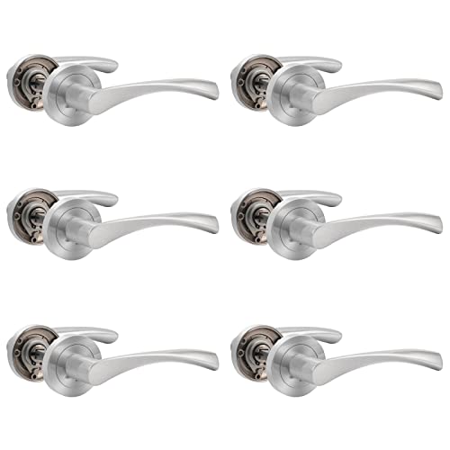 Probrico 6 Pack Internal Door Handles, Round Door Handles in Brushed Nickel Color, Interior Door Handles, Not Latch Included