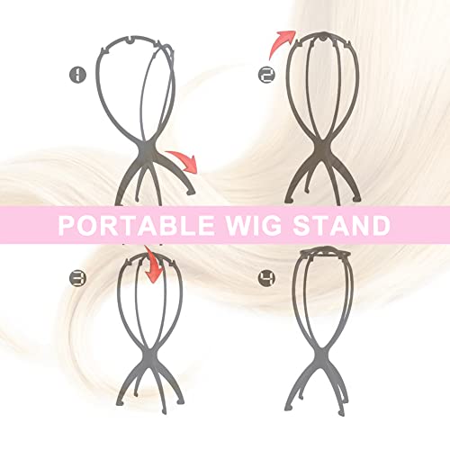 Foto von Plastik Perückenständer,Perückenständer Schwarz,Tragbare Falten Perücken Halter, Perückenständer Set ,Beweglicher Perücke-Standplatz Plastik Perrückenhalterung, Perücke Trockner Hutständer Wig Stand