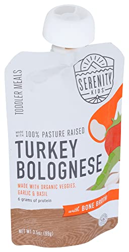 Image of Serenity Kids Bone Broth Puree Made With Organic Veggies | Clean Label Project Purity Award Certified | 3.5 Ounce BPA-Free Pouch | Free Range Turkey Bolognese | 1 Count (Pack of 3)