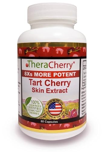 TheraCherry All Natural Montmorency Tart Cherry Antioxidant Supplement - Organic Grown Tart Cherries - 8X's More Potent Skin Extract - Highest Natural Source of Melatonin, 60 Capsules TheraCherry All Natural Montmorency Tart Cherry Antioxidant Supplement - Organic Grown Tart Cherries - 8X's More Potent Skin Extract - Highest Natural Source of Melatonin, 60 Capsules