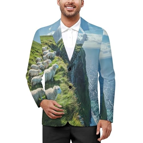Sheep Irish Cliff Men's Slim Suit Long-Sleeve Prom Tuxedo Classic Two Button Business Jacket