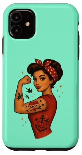 MOM Girl Power Retro Pin Up Vintage RosietheRiveter estilo Carcasa para iPhone 11