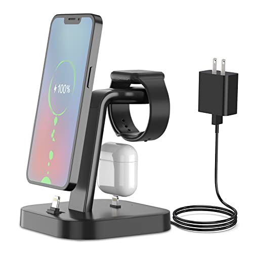 Charger Station for iPhone Devices,YULLSER 3 in 1 Fast Wireless Charger Stand for Apple Watch Series 7/SE/6/5/4/3/2, AirPods Pro,Compatible with iPhone 14/13/12 Pro Max/11/XS Max/XR/X/8 with Adapter